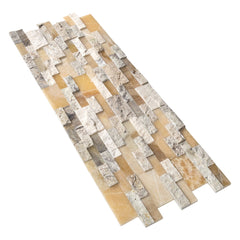 Natural Travertine Ledger Panel Collection - Honed and Split Mixed / Davinci Onyx 3D Ledger Panel 6" x 24"