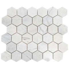 Palia White Dolomite - Mesh Mosaic Tile Collection - 2" Hexagon Pattern - Polished