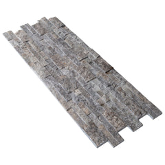 Natural Travertine Ledger Panel Collection - Split-Face / Silver 3D Ledger Panel 6" x 24"