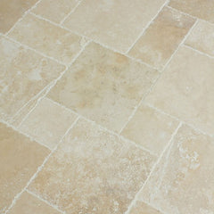 Antique Pattern Travertine Flooring Tiles - Denizli Beige Standard / Brushed, Chiseled, and Partially Filled