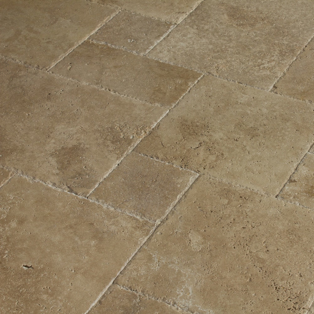 Antique Pattern Travertine Flooring Tiles - Meandros Walnut Standard / Brushed, Chiseled, and Unfilled