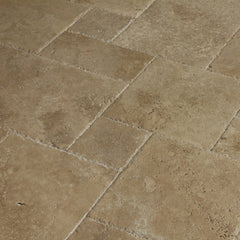 Antique Pattern Travertine Flooring Tiles - Meandros Walnut Standard / Brushed, Chiseled, and Unfilled