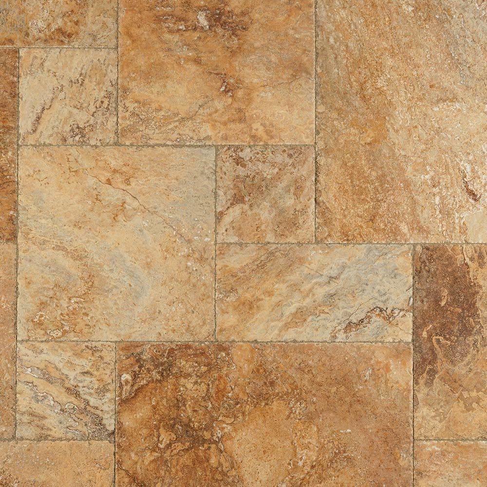 Antique Pattern Travertine Flooring Tiles - DISCONTINUED - Meandros Gold Standard / Brushed, Chiseled, and Partially Filled