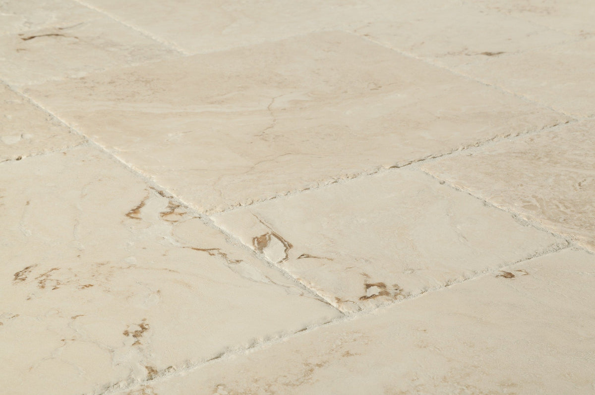 Antique Pattern Travertine Flooring Tiles - DISCONTINUED - Philadelphia Standard / Brushed, Chiseled, and Partially Filled