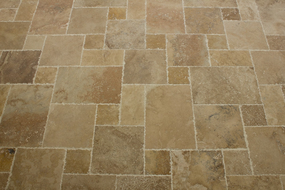 Antique Pattern Travertine Flooring Tiles - Volcano Standard / Brushed, Chiseled, and Partially Filled