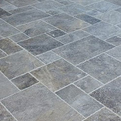 Antique Pattern Travertine Flooring Tiles - DISCONTINUED - Silver Premium / Brushed, Chiseled, and Partially Filled