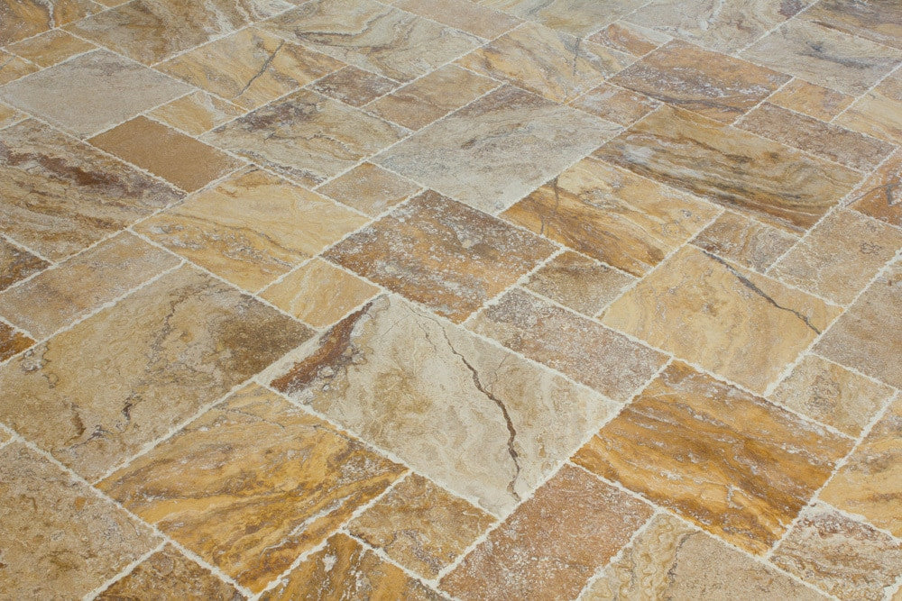 Antique Pattern Travertine Flooring Tiles - Scabos Standard / Brushed, Chiseled, and Partially Filled