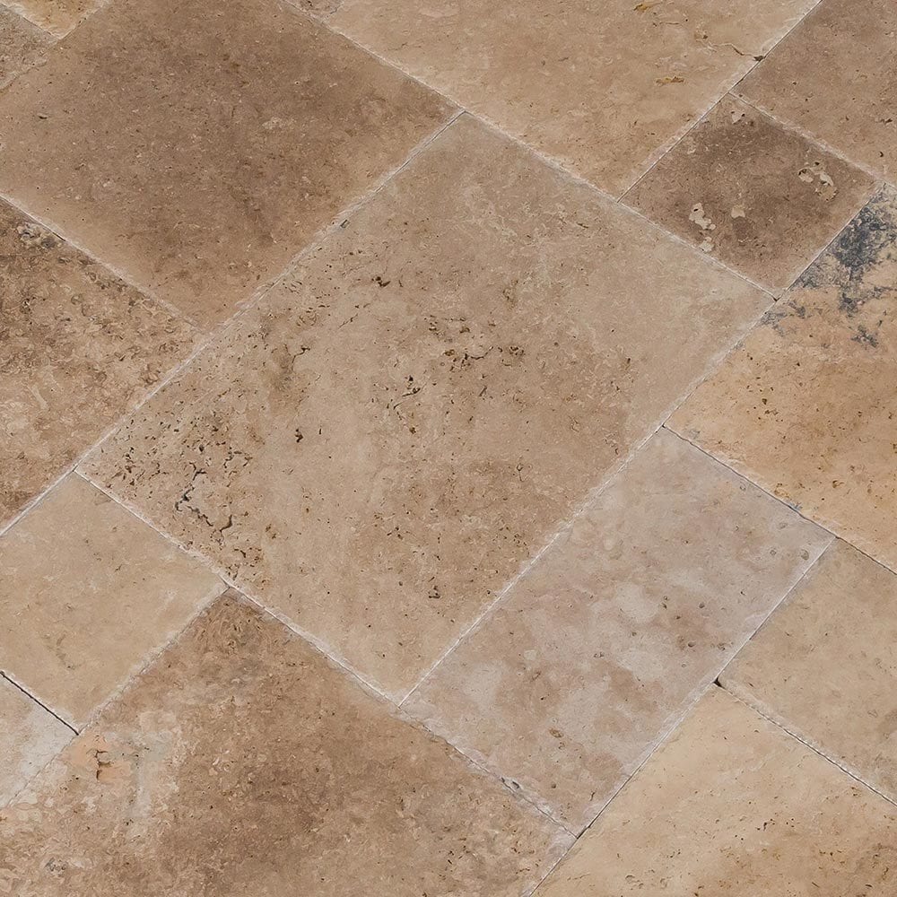 Antique Pattern Travertine Flooring Tiles - Scott Rustic / Brushed, Chiseled, and Unfilled