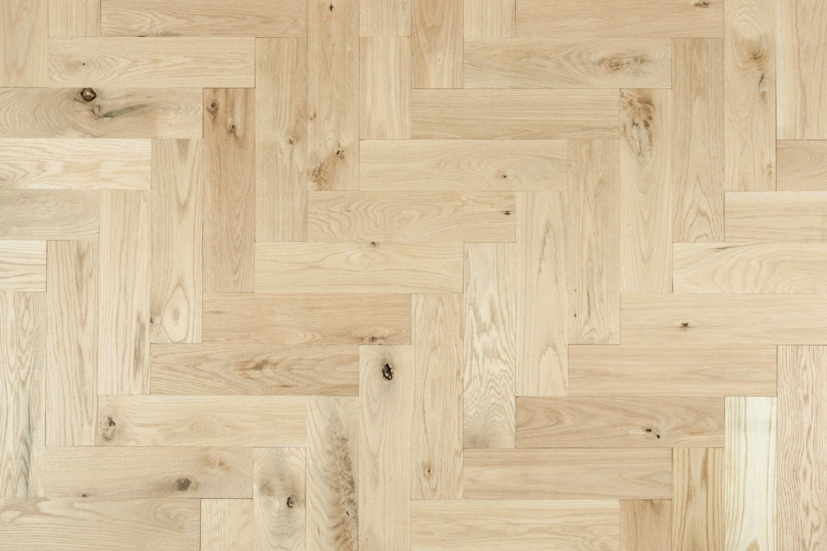 Plank - Herringbone White Oak Unfinished Flooring - Natural
