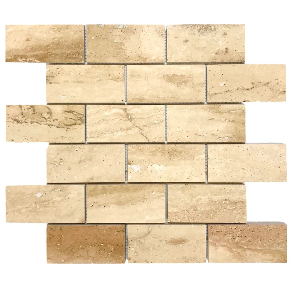 Patara - Mesh Mosaic Tile Collection - 2" x 4" Brick - Honed and Filled