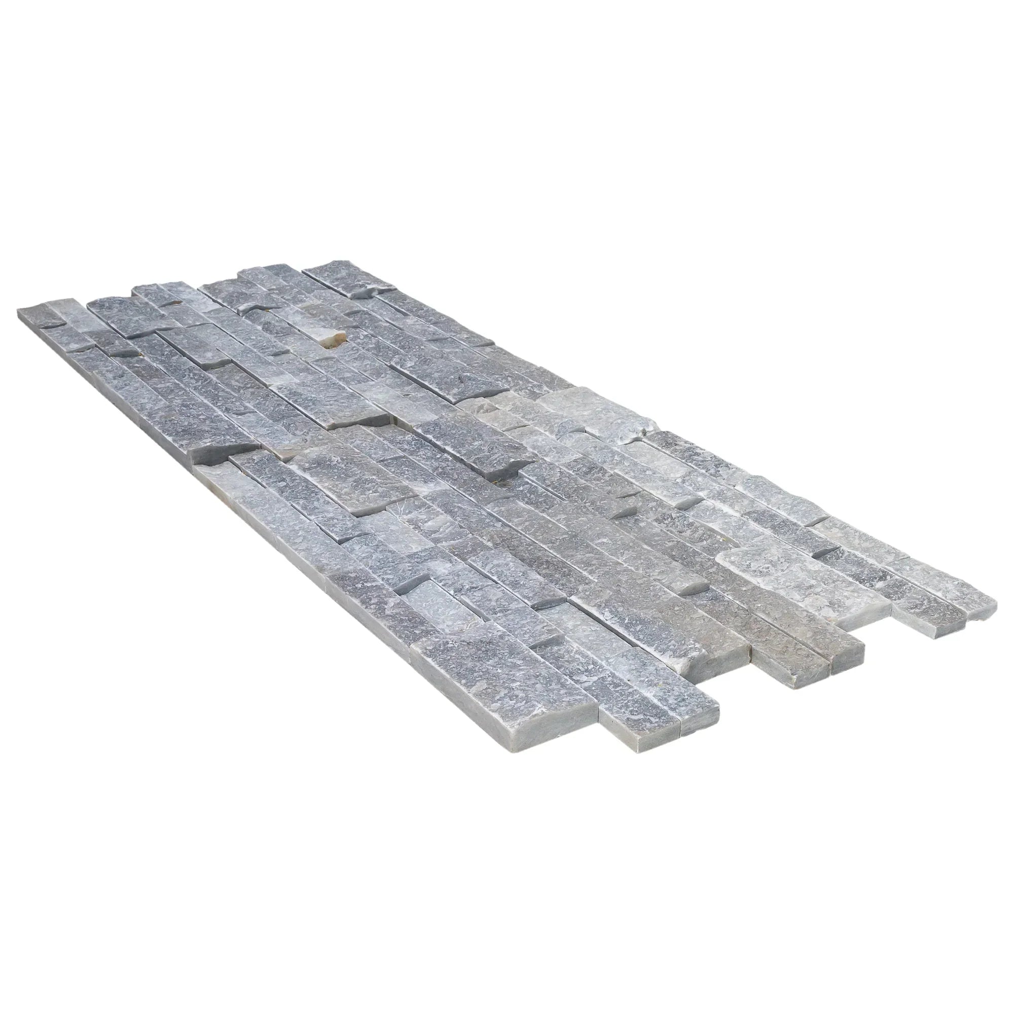 Natural Marble Ledger Panel Collection - Split-Face / Ice Blue 3D Ledger Panel 6" x 24"