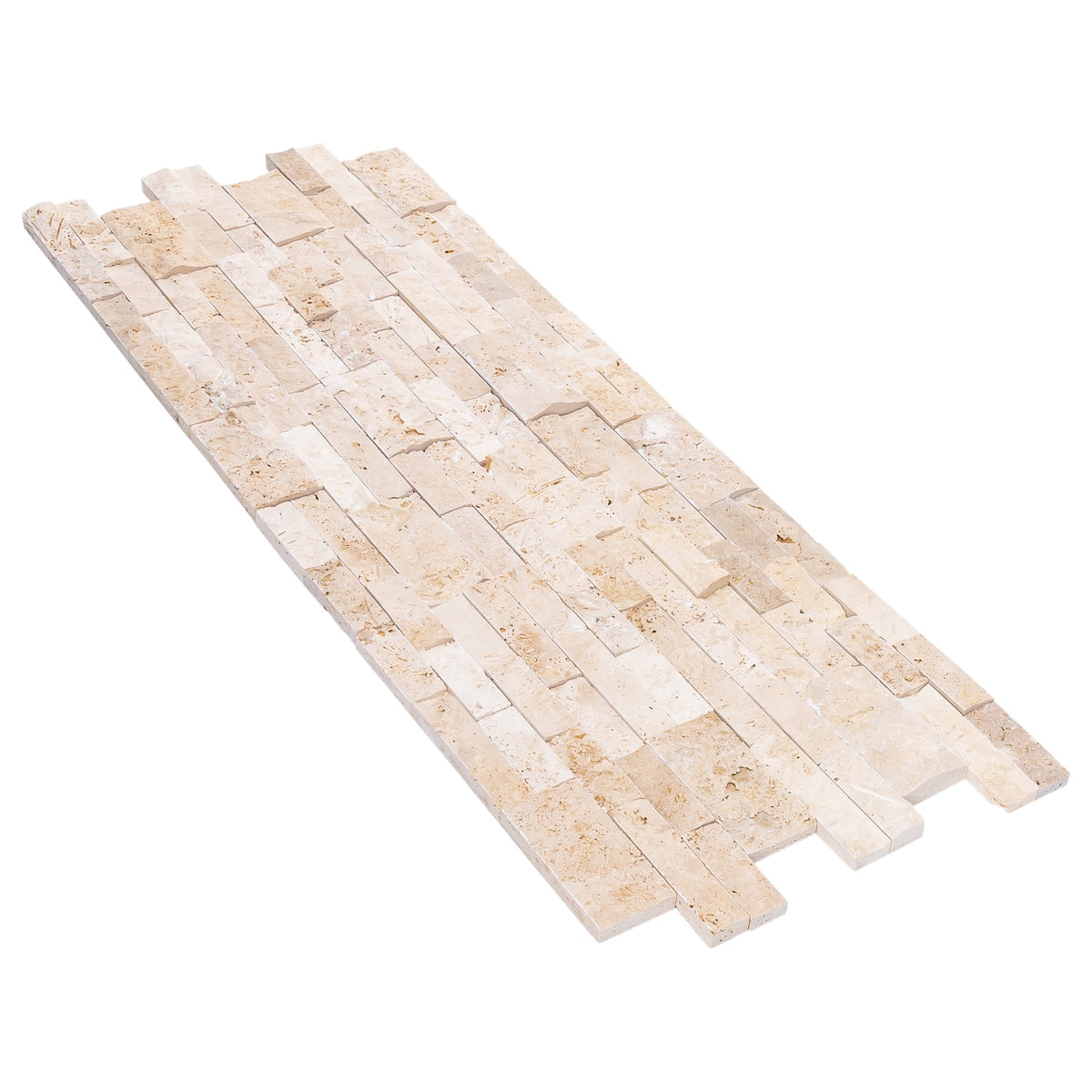 Natural Travertine Ledger Panel Collection - Split-Face / Ivory Beige 3D Ledger Panel 6" x 24"