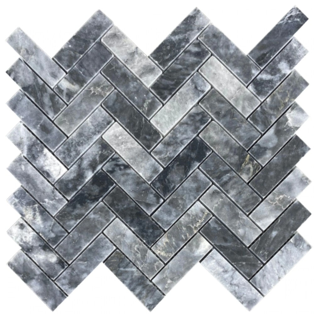 Luna Sky Marble - Mesh Mosaic Tile Collection - 1" x 3" Herringbone - Honed