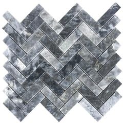 Luna Sky Marble - Mesh Mosaic Tile Collection - 1" x 3" Herringbone - Honed
