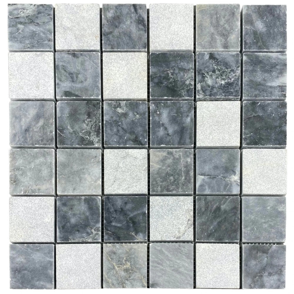 Luna Sky Marble - Mesh Mosaic Tile Collection - 2" x 2" Mixed Finish - Honed and Sand Blasted