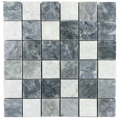 Luna Sky Marble - Mesh Mosaic Tile Collection - 2" x 2" Mixed Finish - Honed and Sand Blasted