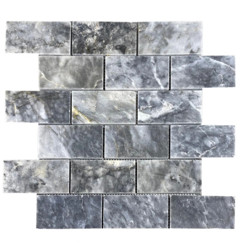 Luna Sky Marble - Mesh Mosaic Tile Collection - 2" x 4" Brick - Honed