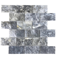 Luna Sky Marble - Mesh Mosaic Tile Collection - 2" x 4" Brick - Honed