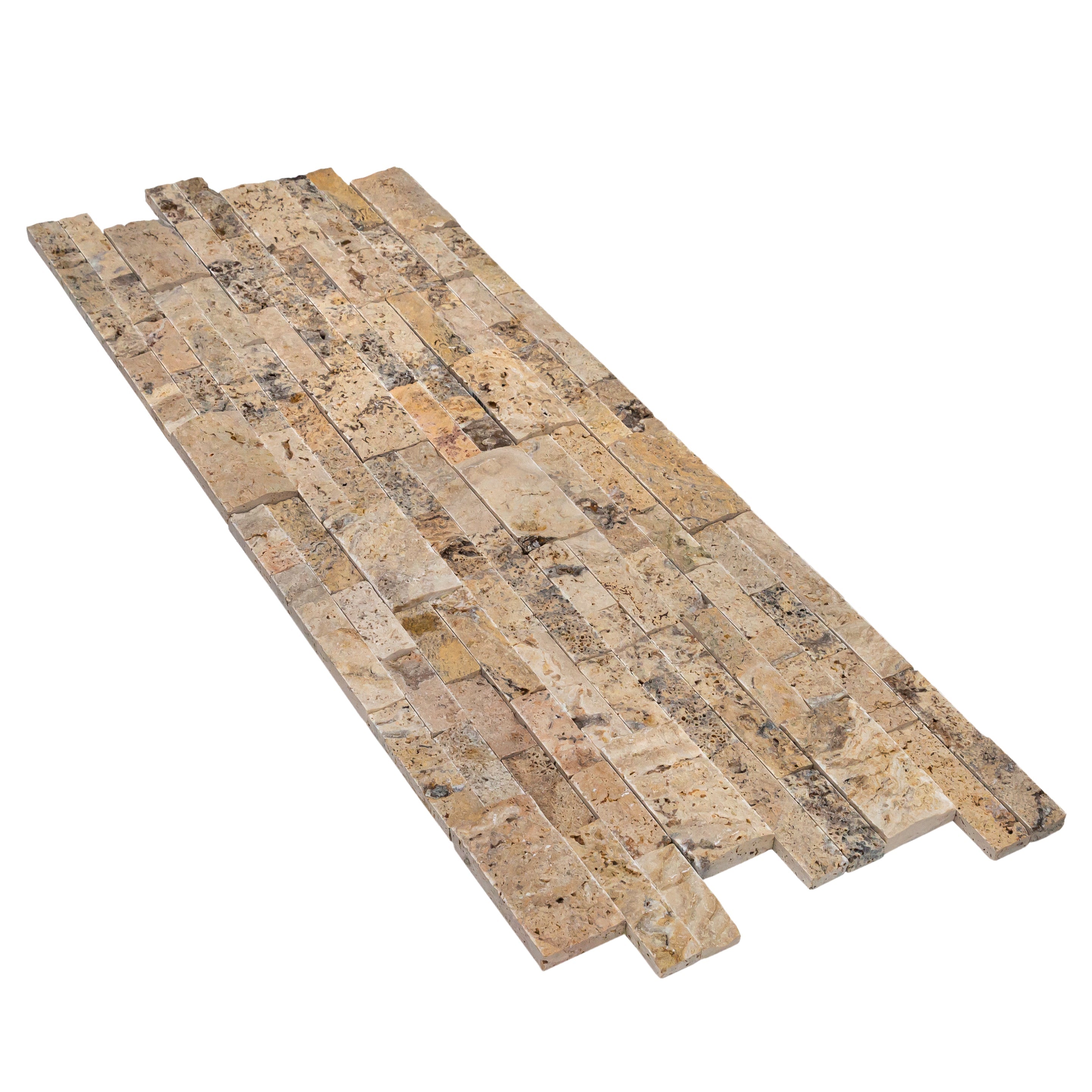 Natural Travertine Ledger Panel Collection - Split-Face / Scabos 3D Ledger Panel 6" x 24"
