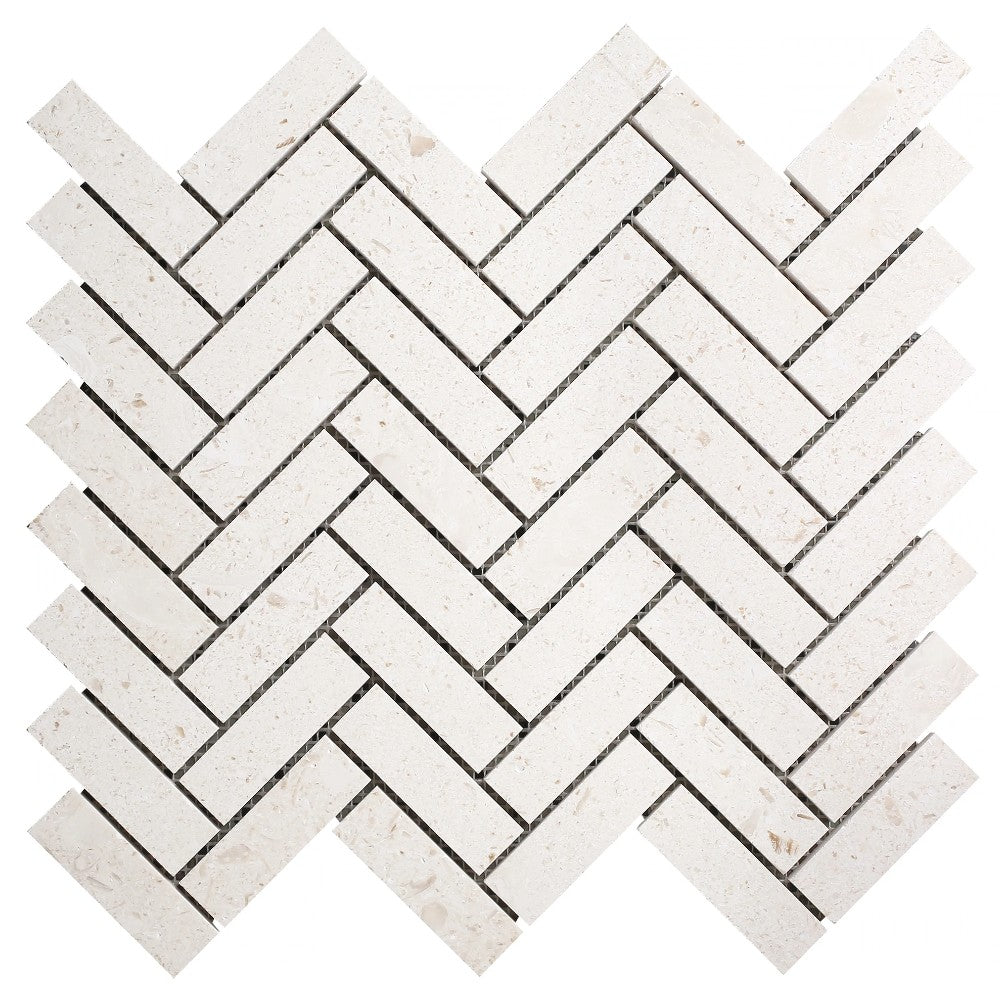 Shellstone - Mesh Mosaic Tile Collection - 1" x 3" Herringbone - Honed