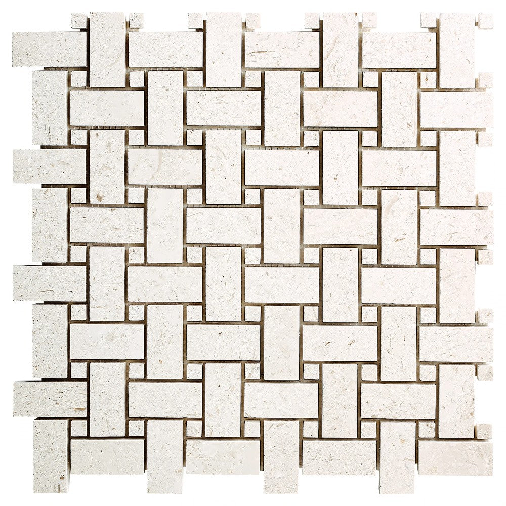 Shellstone - Mesh Mosaic Tile Collection - Basketweave Pattern - Honed
