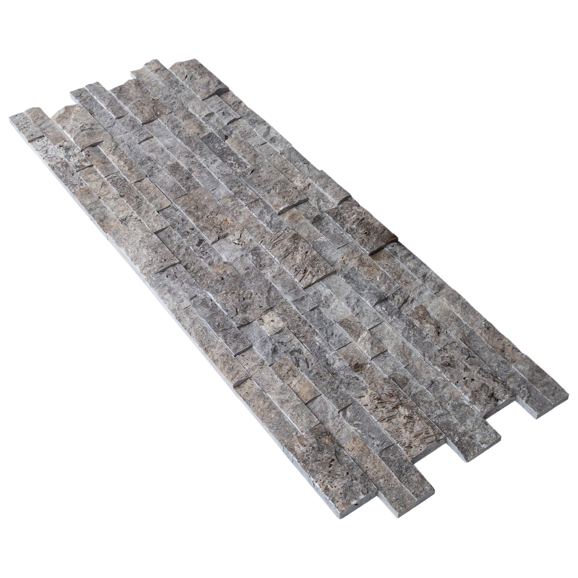 Natural Travertine Ledger Panel Collection - Split-Face / Silver 3D Ledger Panel 6" x 24"