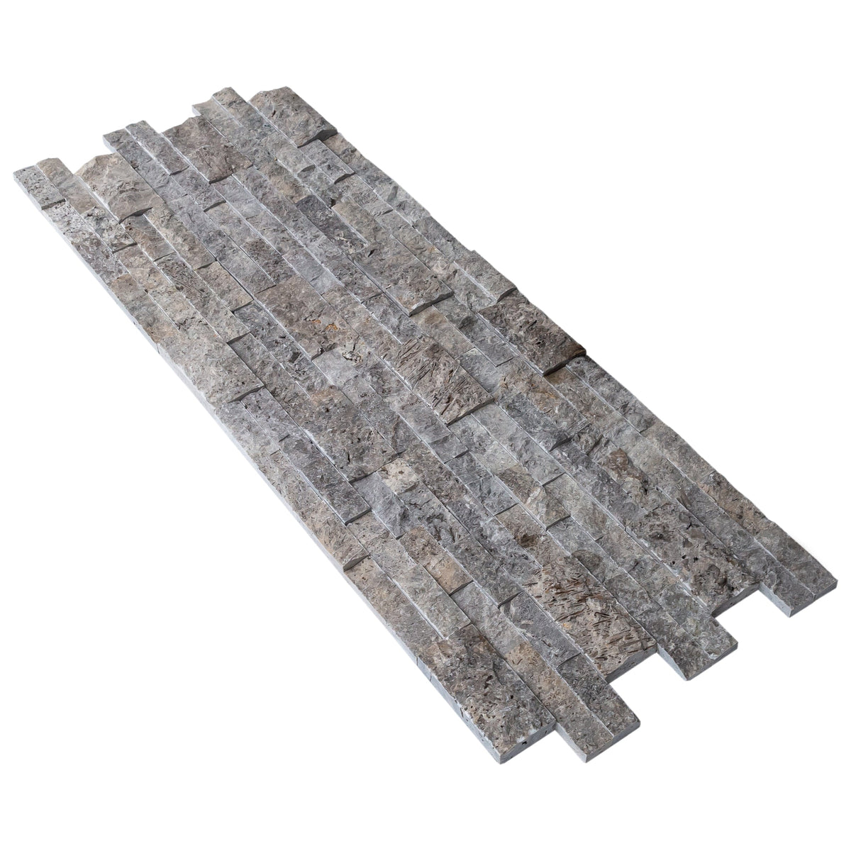 Natural Travertine Ledger Panel Collection - Split-Face / Silver 3D Ledger Panel 6" x 24"
