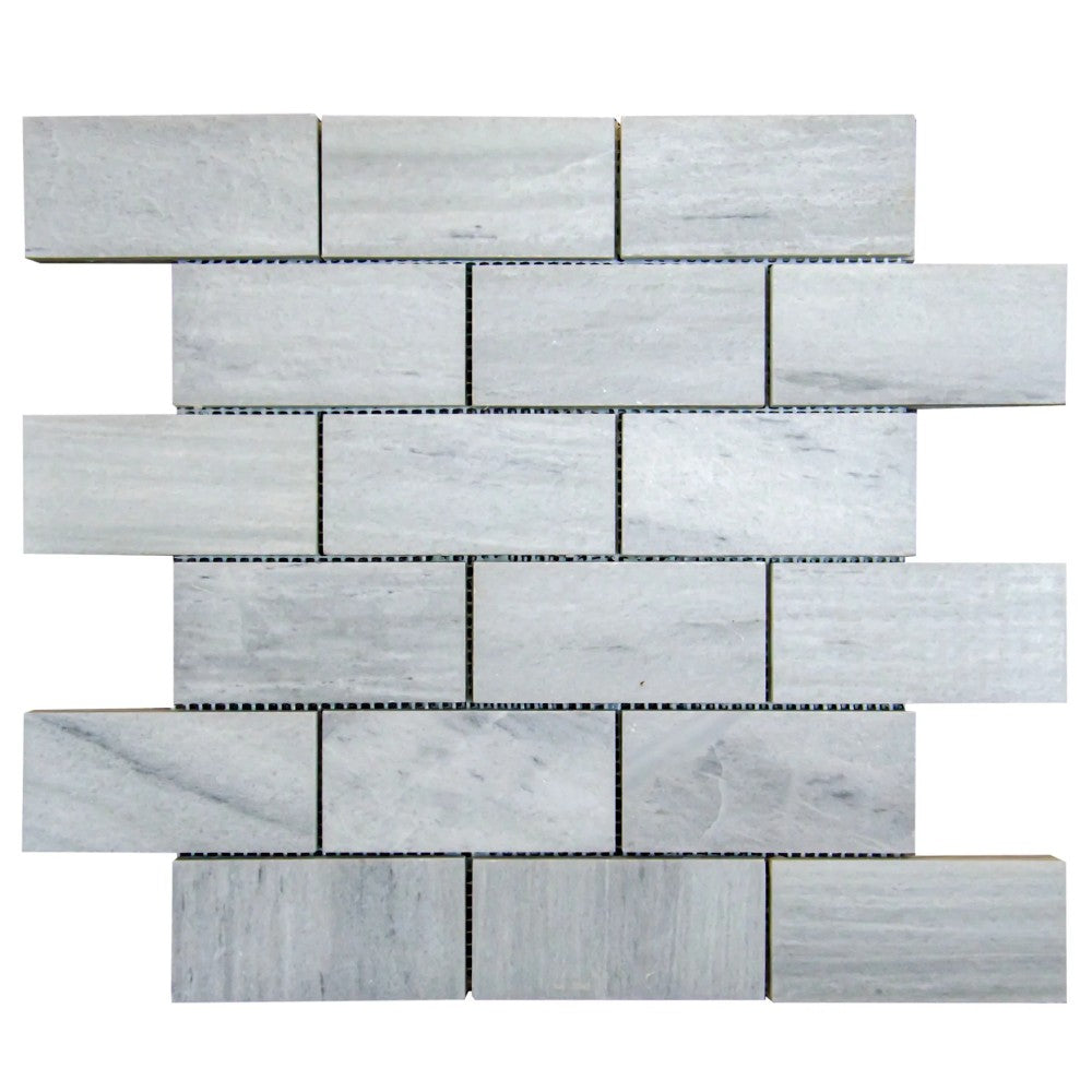Solto White Marble - Mesh Mosaic Tile Collection - 2" x 4" Brick - Honed