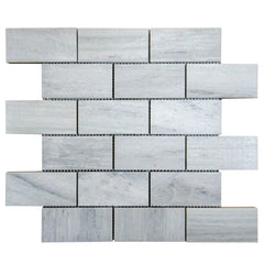 Solto White Marble - Mesh Mosaic Tile Collection - 2" x 4" Brick - Honed