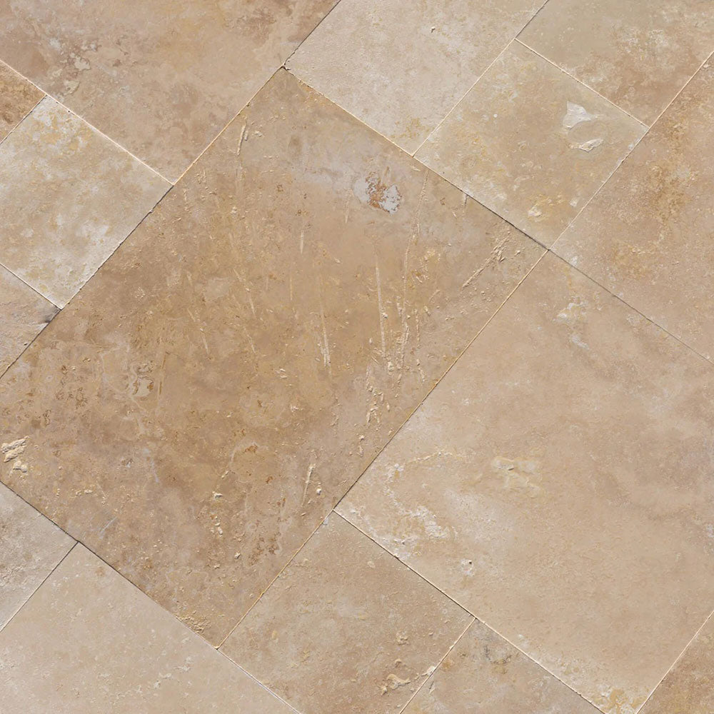 Antique Pattern Travertine Flooring Tiles - DISCONTINUED - Denizli Beige / DISCONTINUED - Filled and Brushed