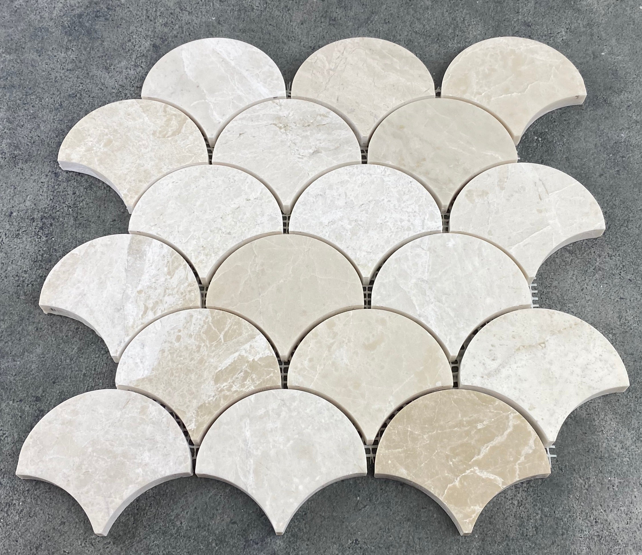 Vanilla Beige Marble - Mesh Mosaic Tile Collection - Laguna Pattern - Honed