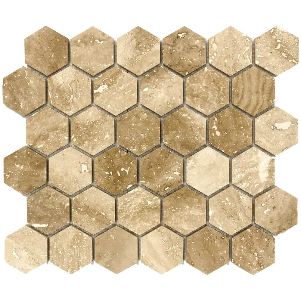 Patara - Mesh Mosaic Tile Collection - 2" Hexagon Pattern - Honed and Filled