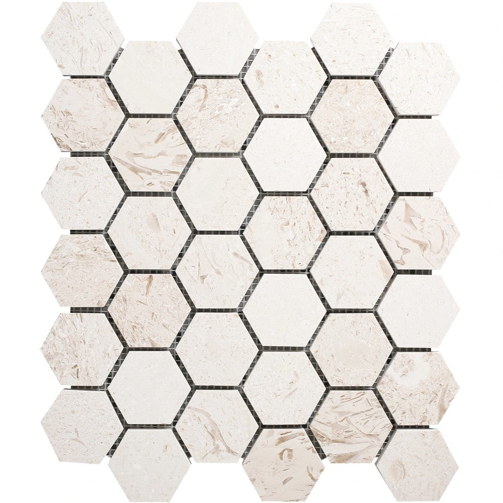 Shellstone - Mesh Mosaic Tile Collection - 2" Hexagon Pattern - Honed