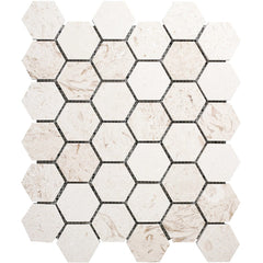 Shellstone - Mesh Mosaic Tile Collection - 2" Hexagon Pattern - Honed