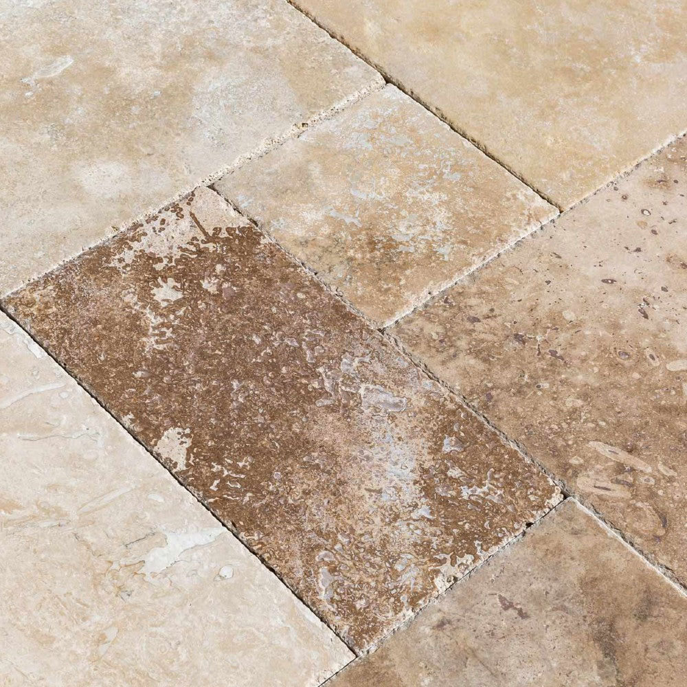 Antique Pattern Travertine Flooring Tiles - Antique French / Brushed