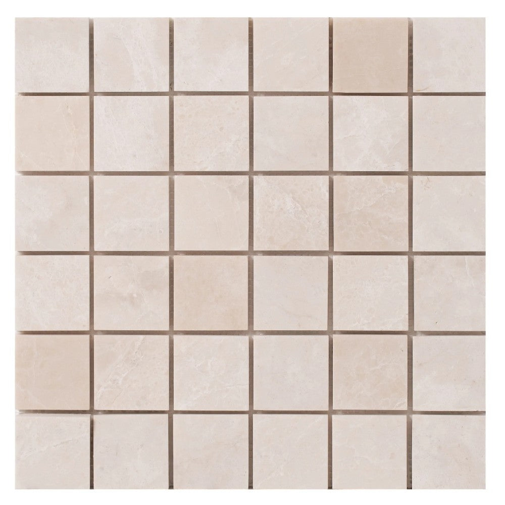 Vanilla Beige Marble - Mesh Mosaic Tile Collection - 2" x 2" - Honed