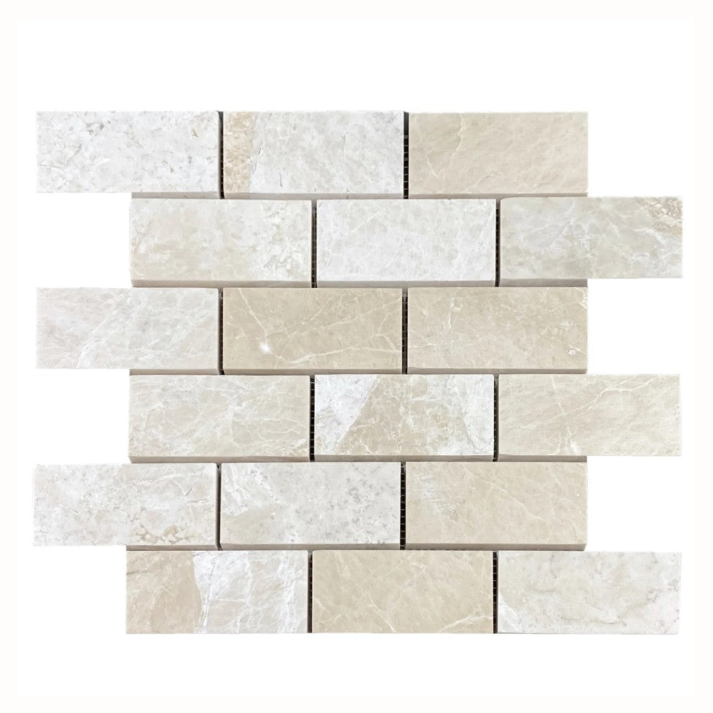Vanilla Beige Marble - Mesh Mosaic Tile Collection - 2" x 4" Brick - Honed