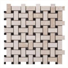 Vanilla Beige Marble - Mesh Mosaic Tile Collection - Basketweave Pattern - Honed